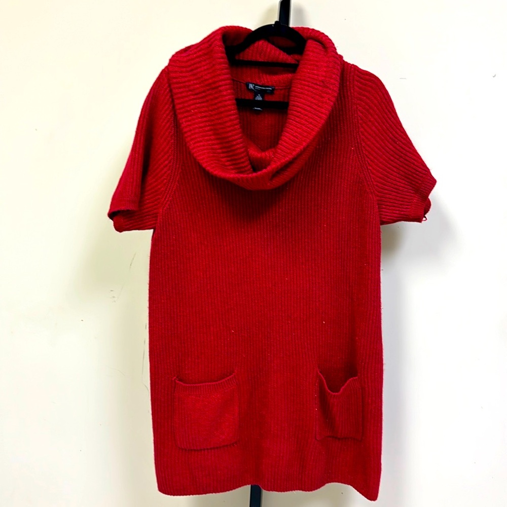 INC red, metallic short sleeve sweater